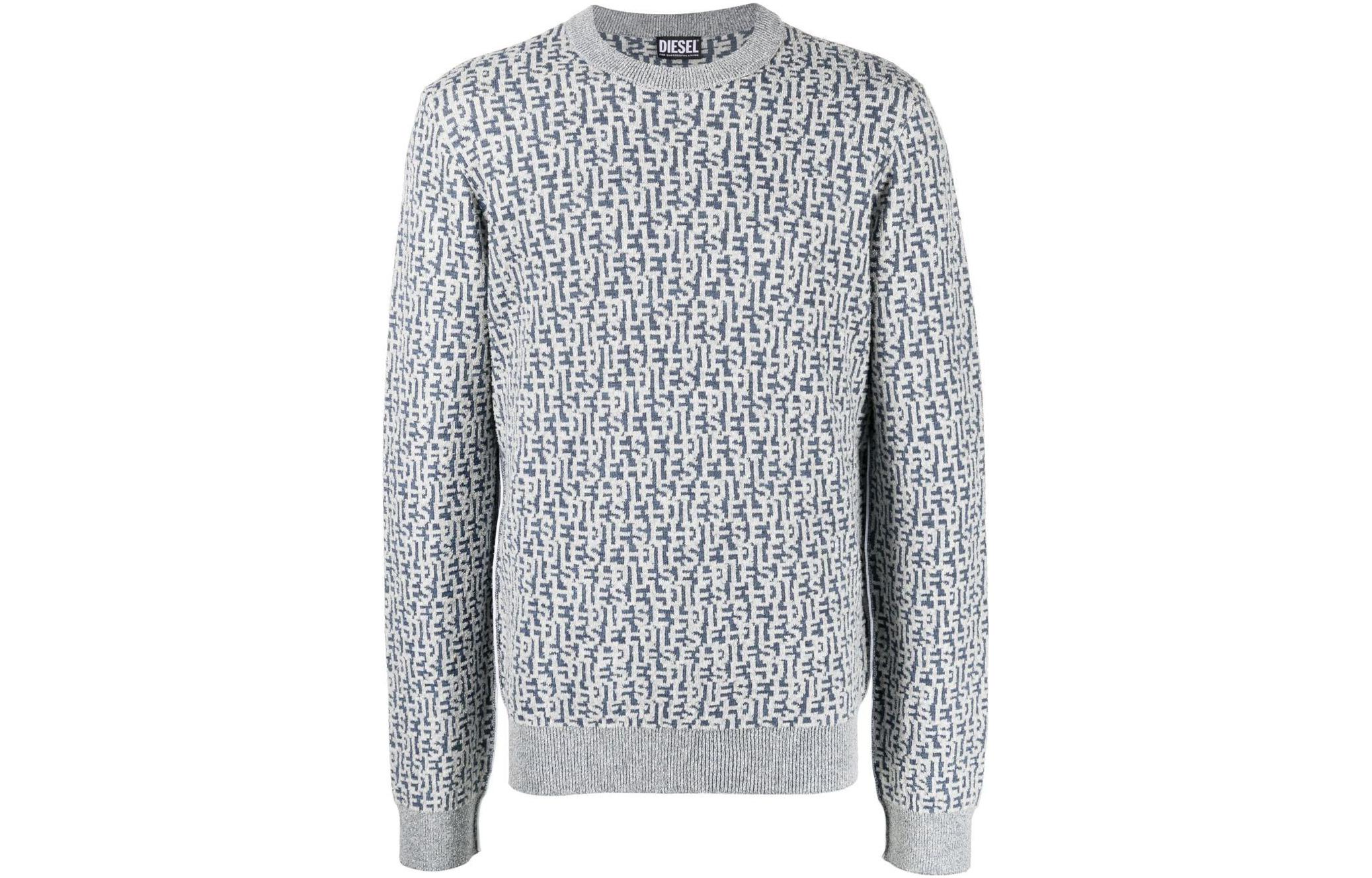 DIESEL FW22  Logo Jacquard Knit Sweater Grey A082360PEAK81E