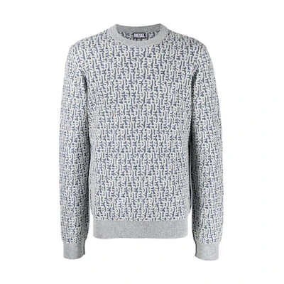 DIESEL FW22 Logo Jacquard Knit Sweater Grey A082360PEAK81E