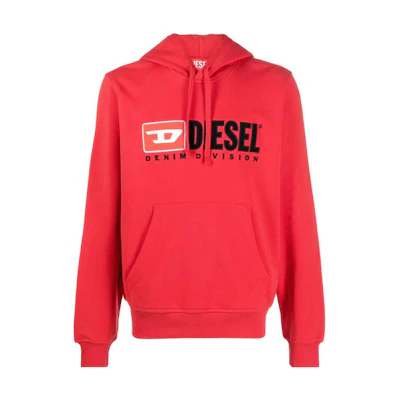DIESEL FW22 Red Logo Printed Drawstring Hoodie Long Sleeve Sweatshirt A037570BAWT44Q