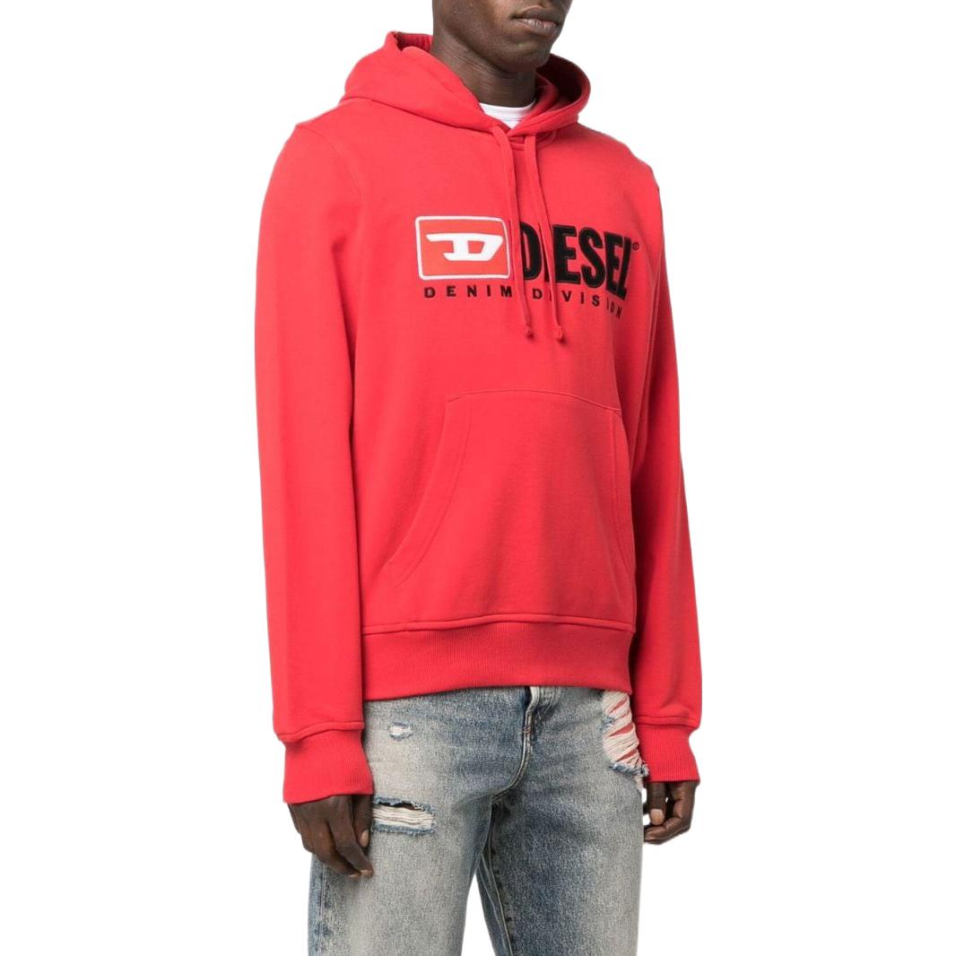 Purchase DIESEL FW22  Red Logo Printed Drawstring Hoodie Long Sleeve Sweatshirt A037570BAWT44Q
