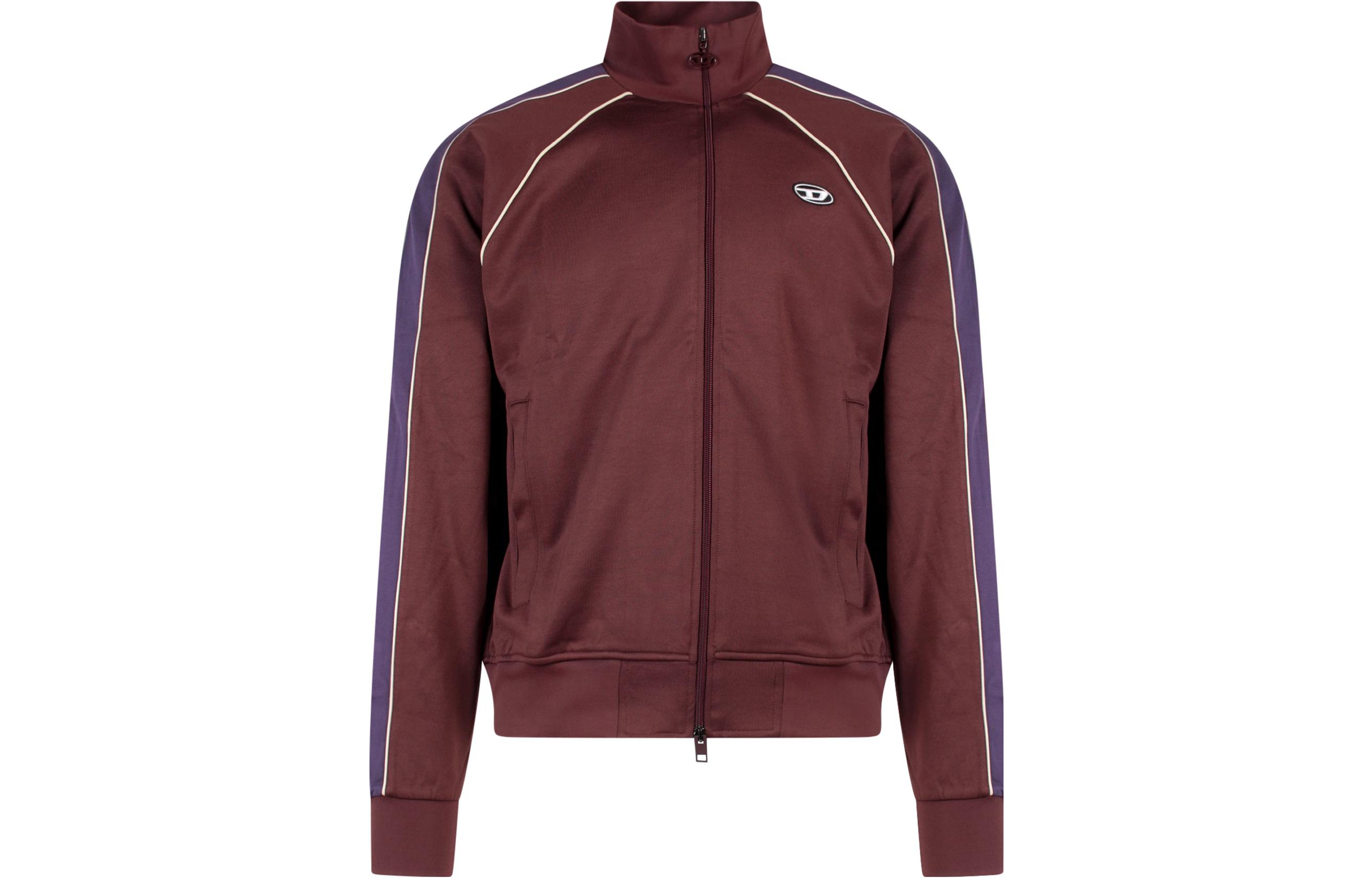 Order DIESEL FW22 Jaket Track Zip-Up Garis Sisi Merah Coklat A054600AGAA7CMB