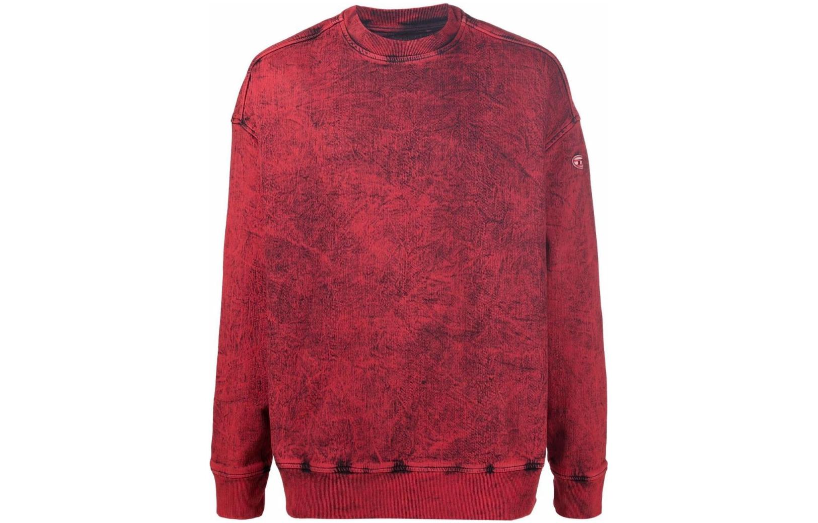 Diesel FW22 Acid Wash Crewneck Long Sleeve Sweatshirt Red () A0597709D1642G