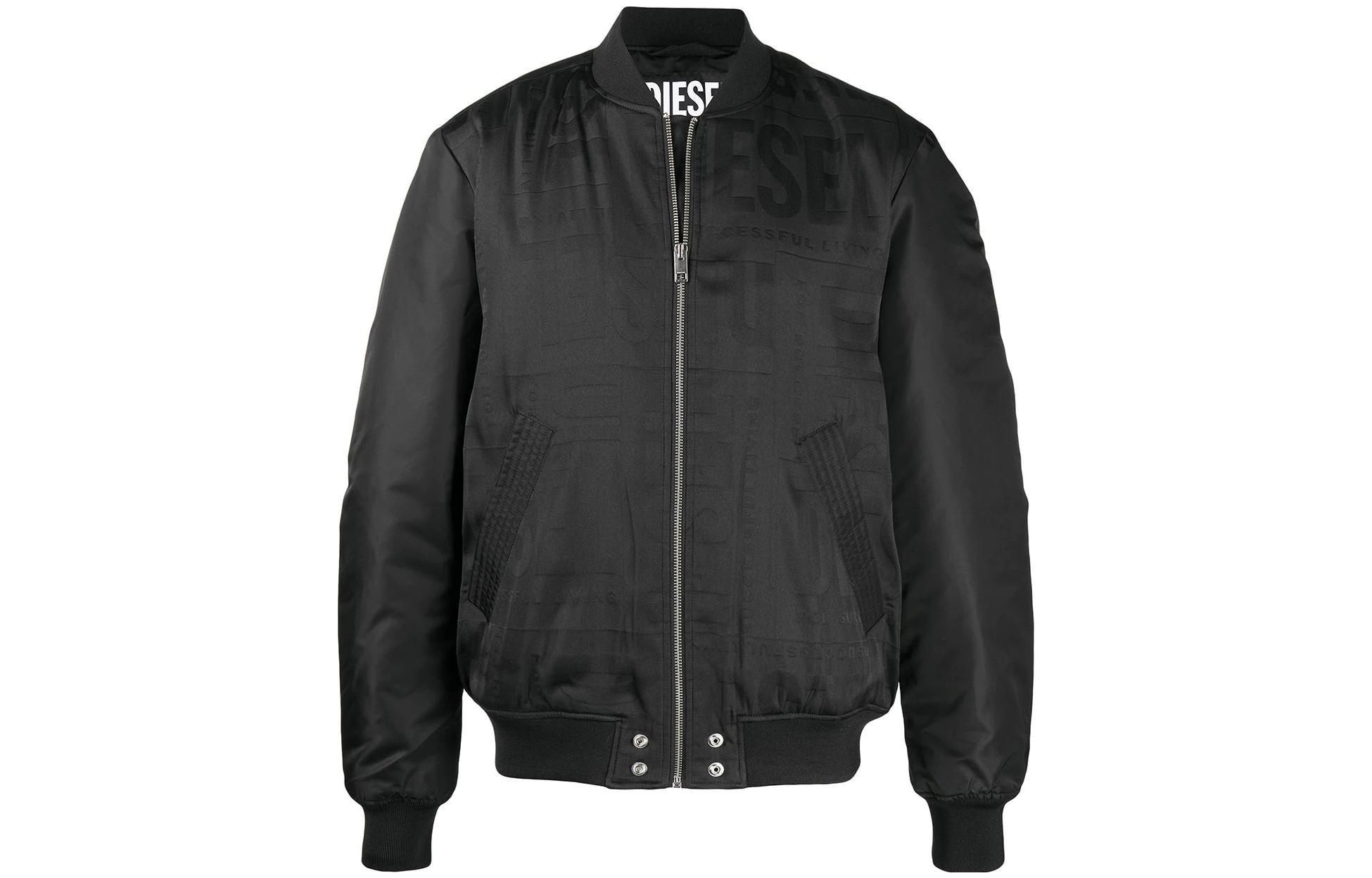 Diesel FW22 Black Bomber Jacket with Solid Logo Jacquard for Men A018260BDAF9XX