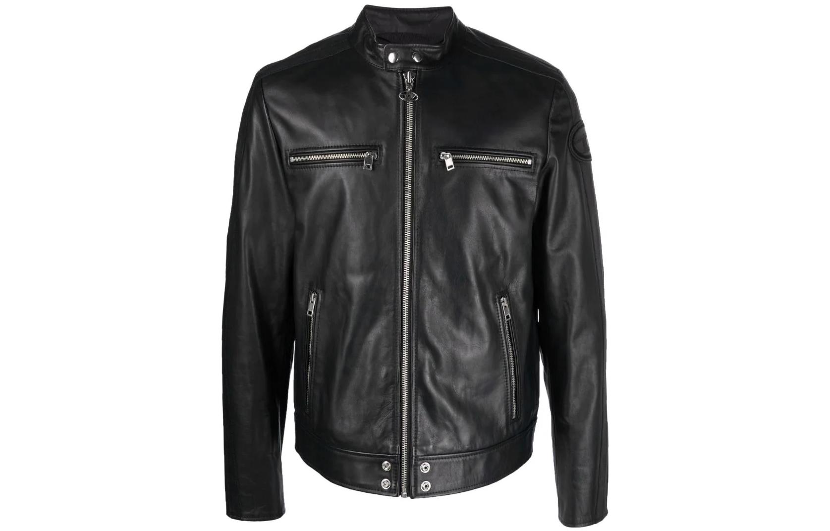 Diesel FW22 Black Embroidered Logo Biker Jacket A040070TAUH9XX