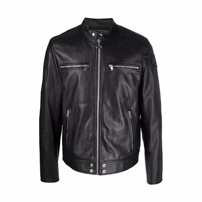 Diesel FW22 Black Embroidered Logo Biker Jacket A040070TAUH9XX