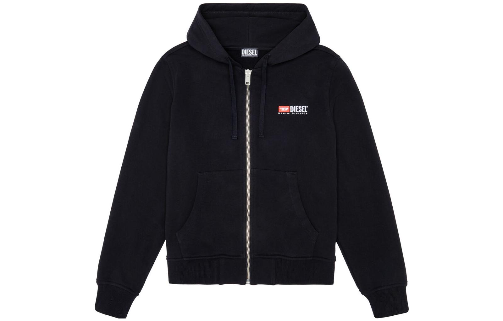 Diesel FW22 Black Embroidered Logo Zip-Up Hoodie A037690BAWT9XX