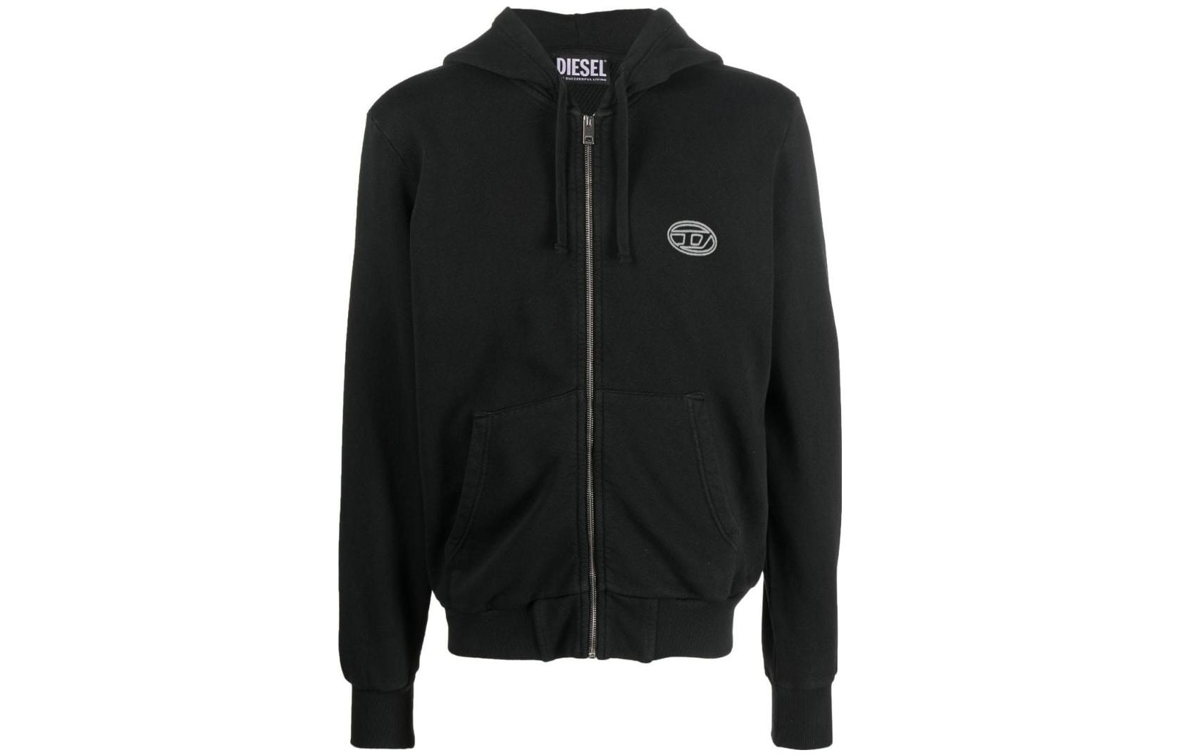 Diesel FW22 Black Embroidered Logo Zip-Up Hoodie Jacket A080080LEAC900