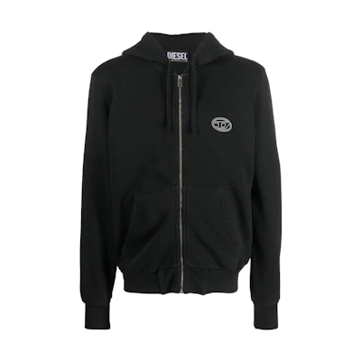 Diesel FW22 Black Embroidered Logo Zip-Up Hoodie Jacket A080080LEAC900