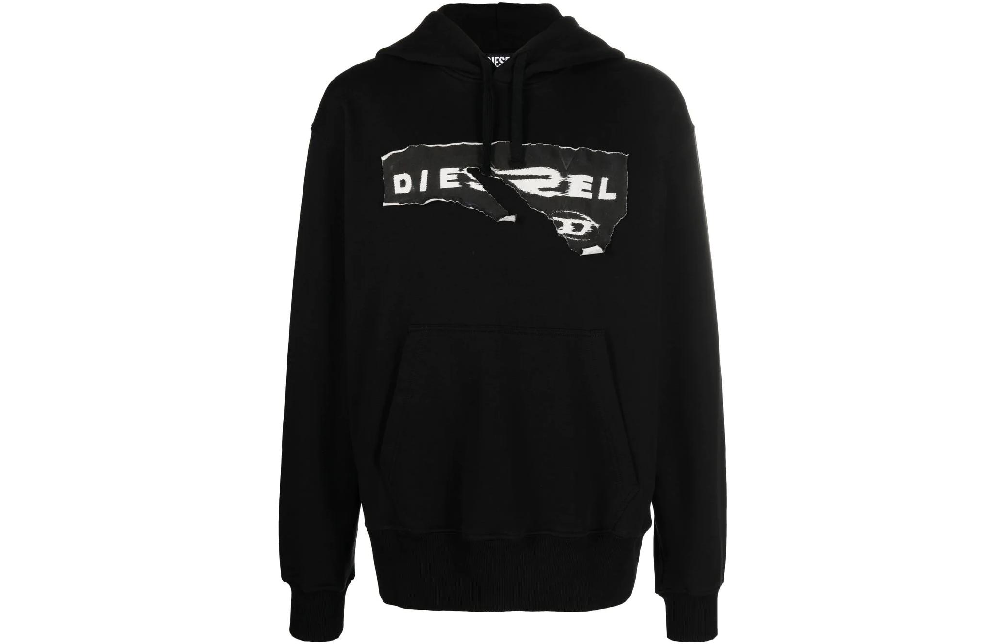 Diesel FW22 Black Hoodie with Distressed Logo Print A085280EJAA9XX