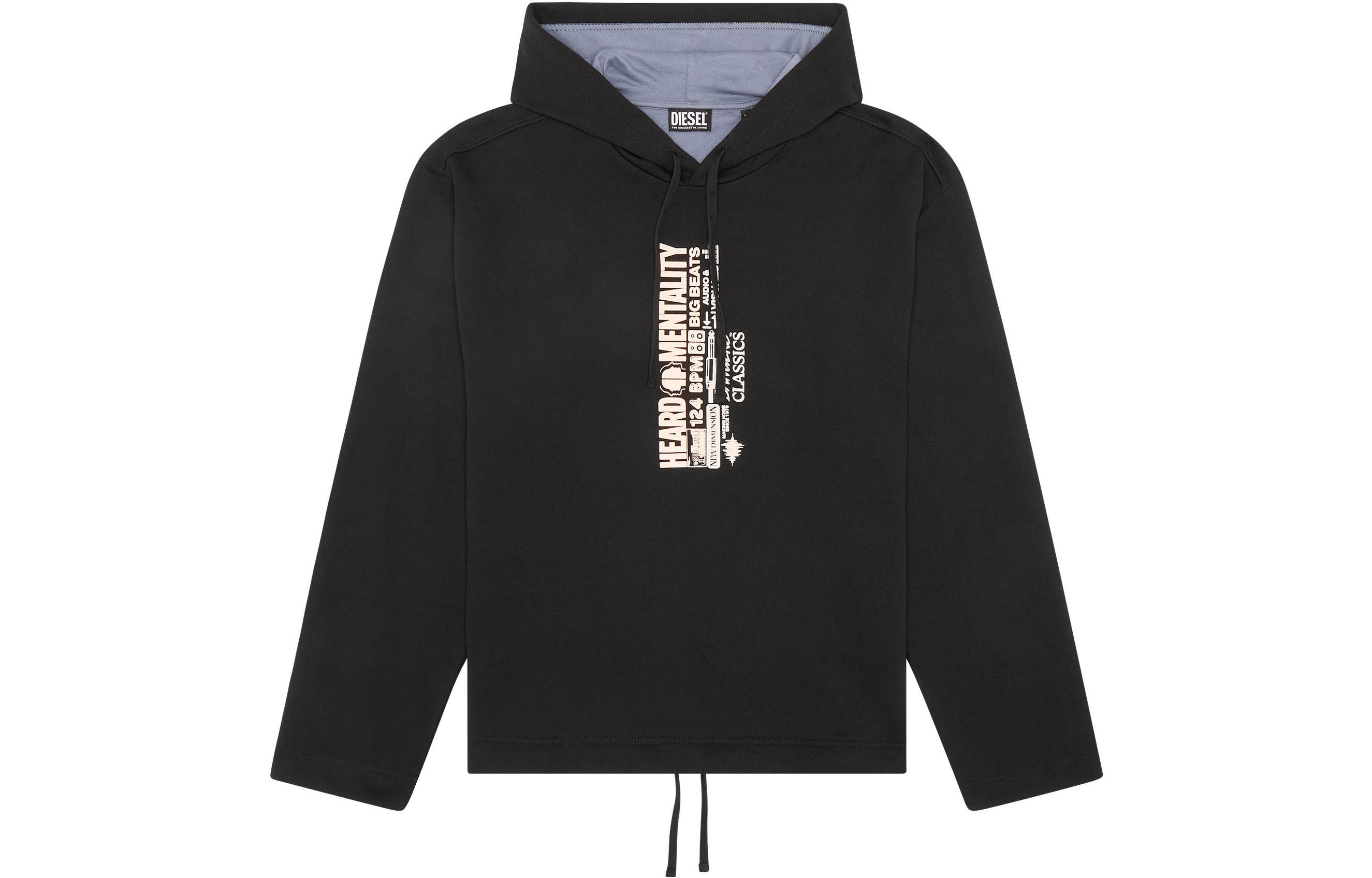 Diesel FW22 Black Hoodie with Letter Logo Print Casual Design A090340EJAB-900A