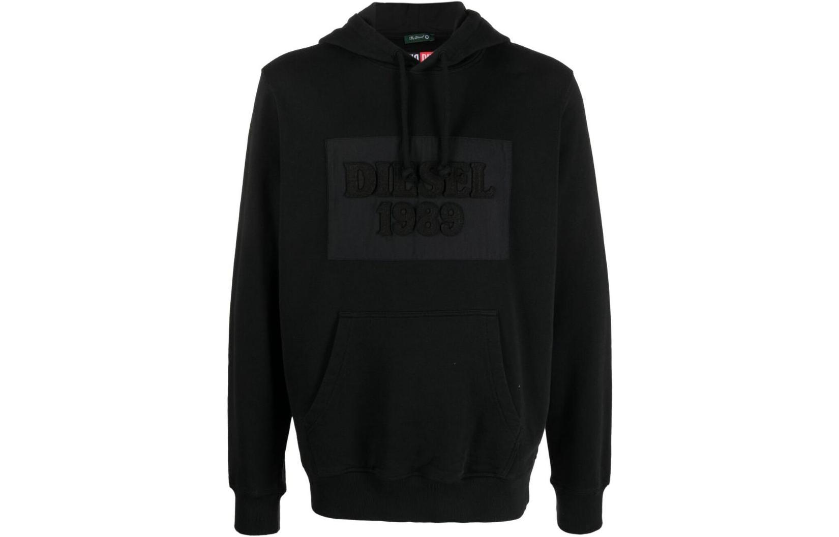 Diesel FW22 Black Hoodie with Logo Applique Long Sleeves A022690JBAU9XX