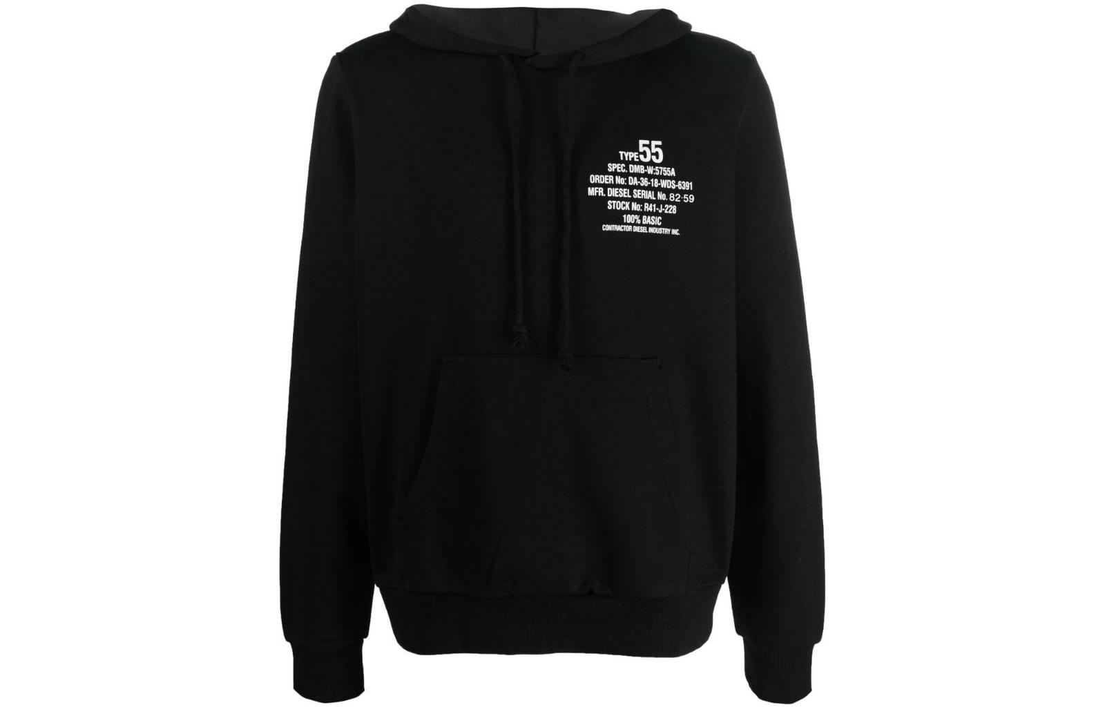 Diesel FW22 Black Hoodie with Logo Print Long Sleeve A065000HAYT9XX