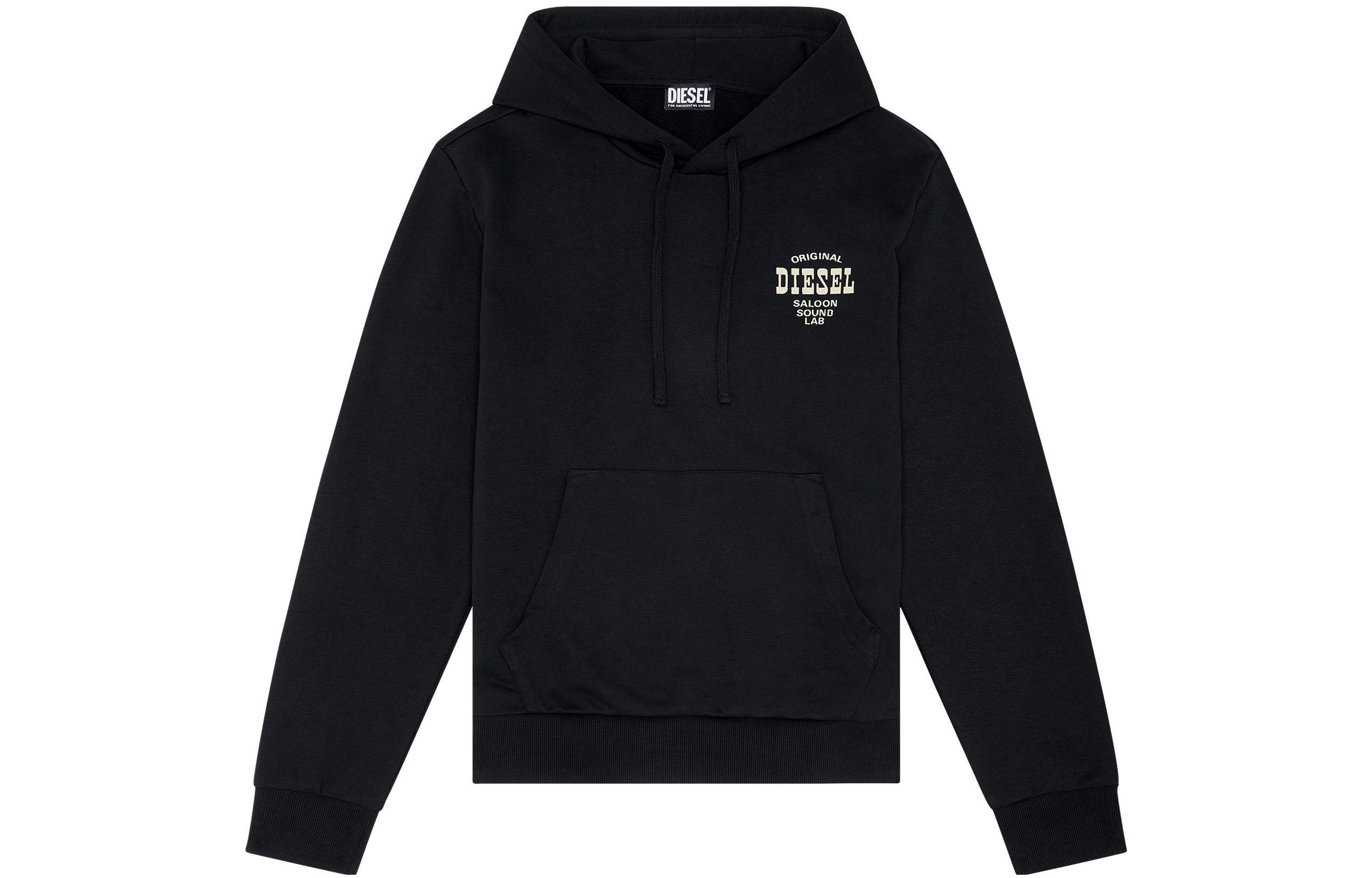 Diesel FW22 Black Hoodie with Small Logo Print and Loose Fit A078100HAYT-9XX