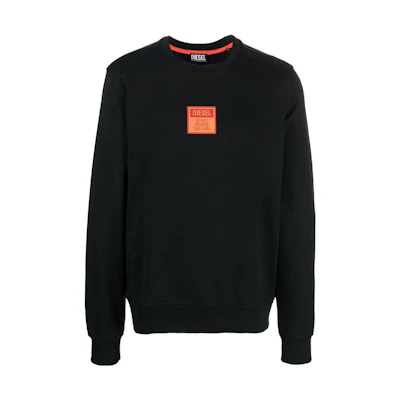 Diesel FW22 Black Logo Patch Pullover Sweatshirt Long Sleeve A065610JFAV9XX