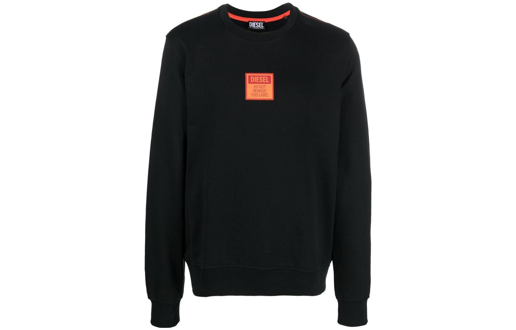 Order Diesel FW22 Black Logo Patch Pullover Sweatshirt Long Sleeve A065610JFAV9XX