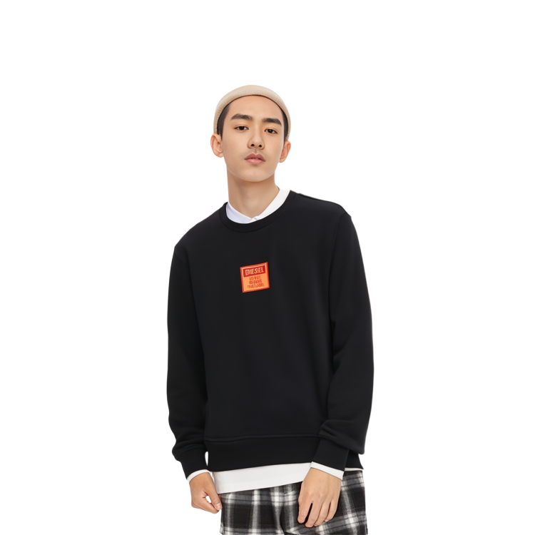 Details for Diesel FW22 Black Logo Patch Pullover Sweatshirt Long Sleeve A065610JFAV9XX
