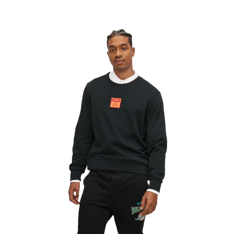 Sizing Diesel FW22 Black Logo Patch Pullover Sweatshirt Long Sleeve A065610JFAV9XX