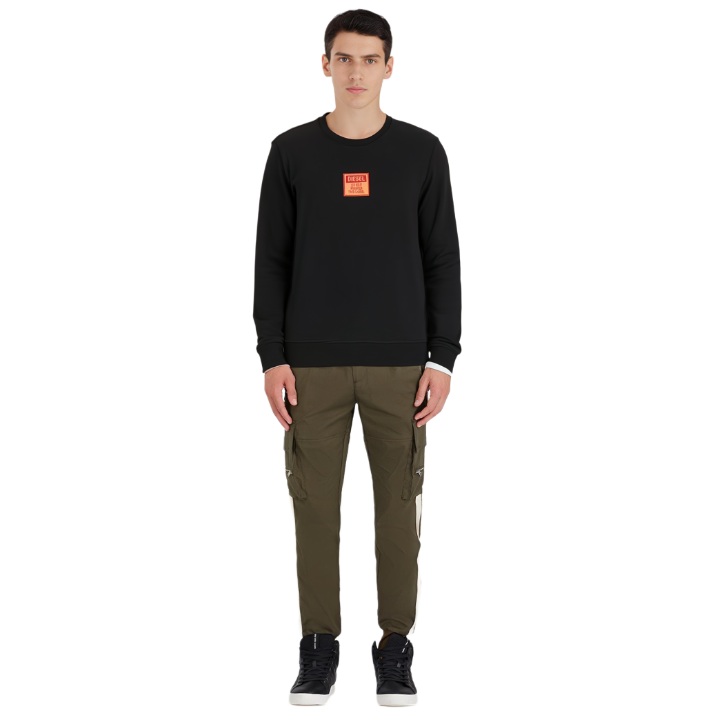 Cheap Diesel FW22 Black Logo Patch Pullover Sweatshirt Long Sleeve A065610JFAV9XX