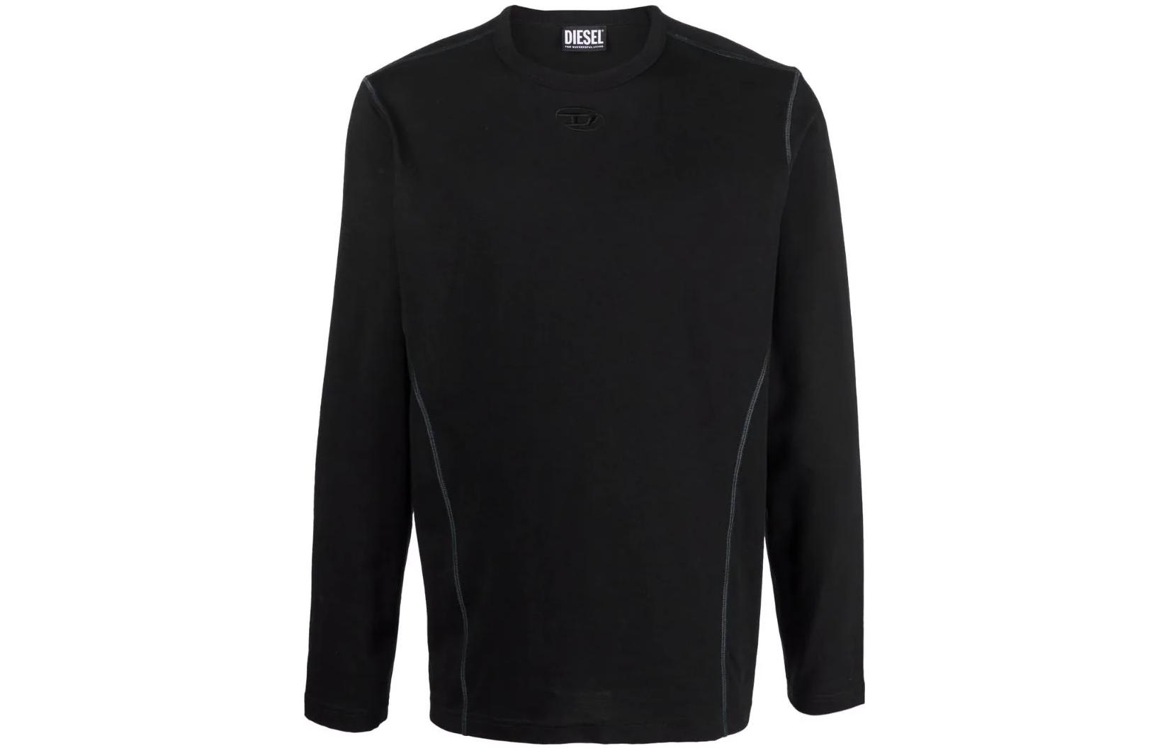 Diesel FW22 Black Patchwork Solid Long Sleeve Sweatshirt A037210PATI9XX