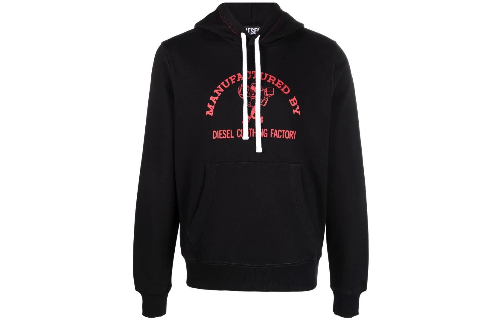 Diesel FW22 Black Printed Pullover Hoodie Long Sleeve A037830IAJH9XX