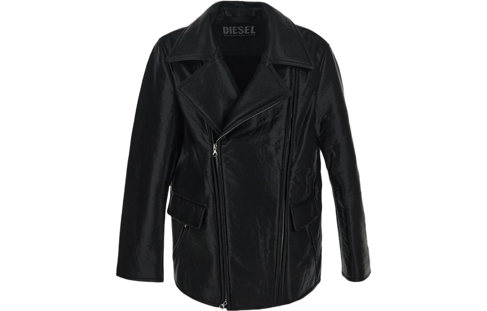 Diesel FW22 Black Solid Collared Biker Jacket A071320BIAR-9XX