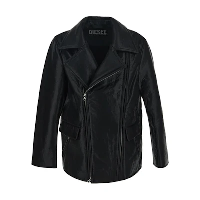Diesel FW22 Black Solid Collared Biker Jacket A071320BIAR-9XX