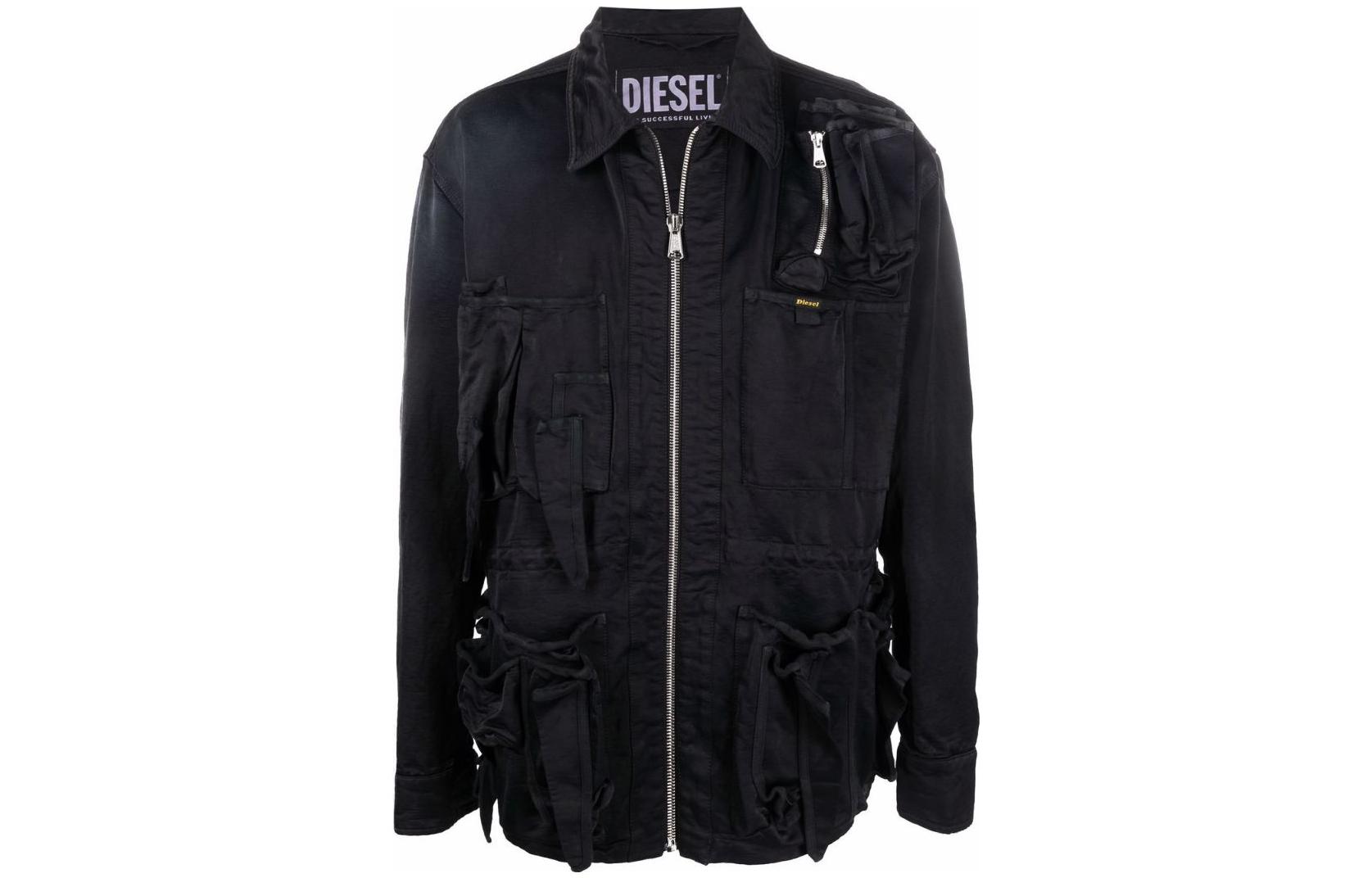 Diesel FW22 Black Solid Color Casual Zip Jacket A055270EHAB9XX