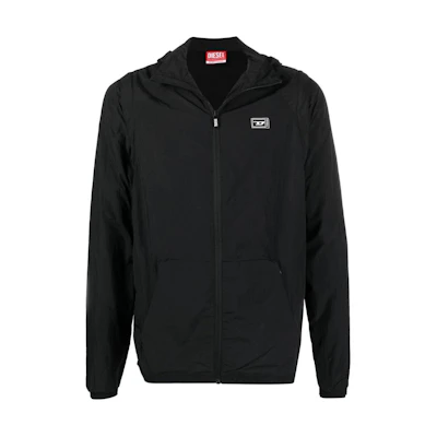 Diesel FW22 Black Solid Color Hoodie Jacket with Patch Details A066200WDAX900