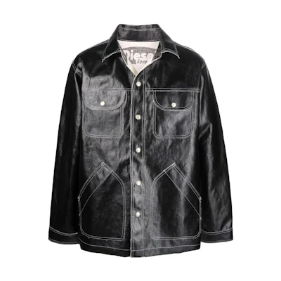 Diesel FW22 Black Solid Color Reversible Button-Up Jacket A035440KEAA9XX