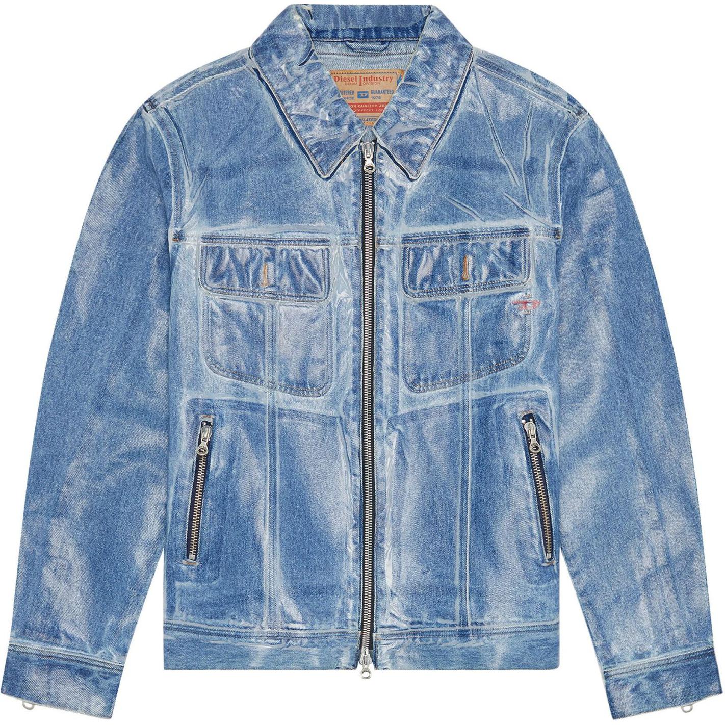 Diesel FW22 Blue Coated Denim Shirt Collar Long Sleeve Jacket A07676007H7