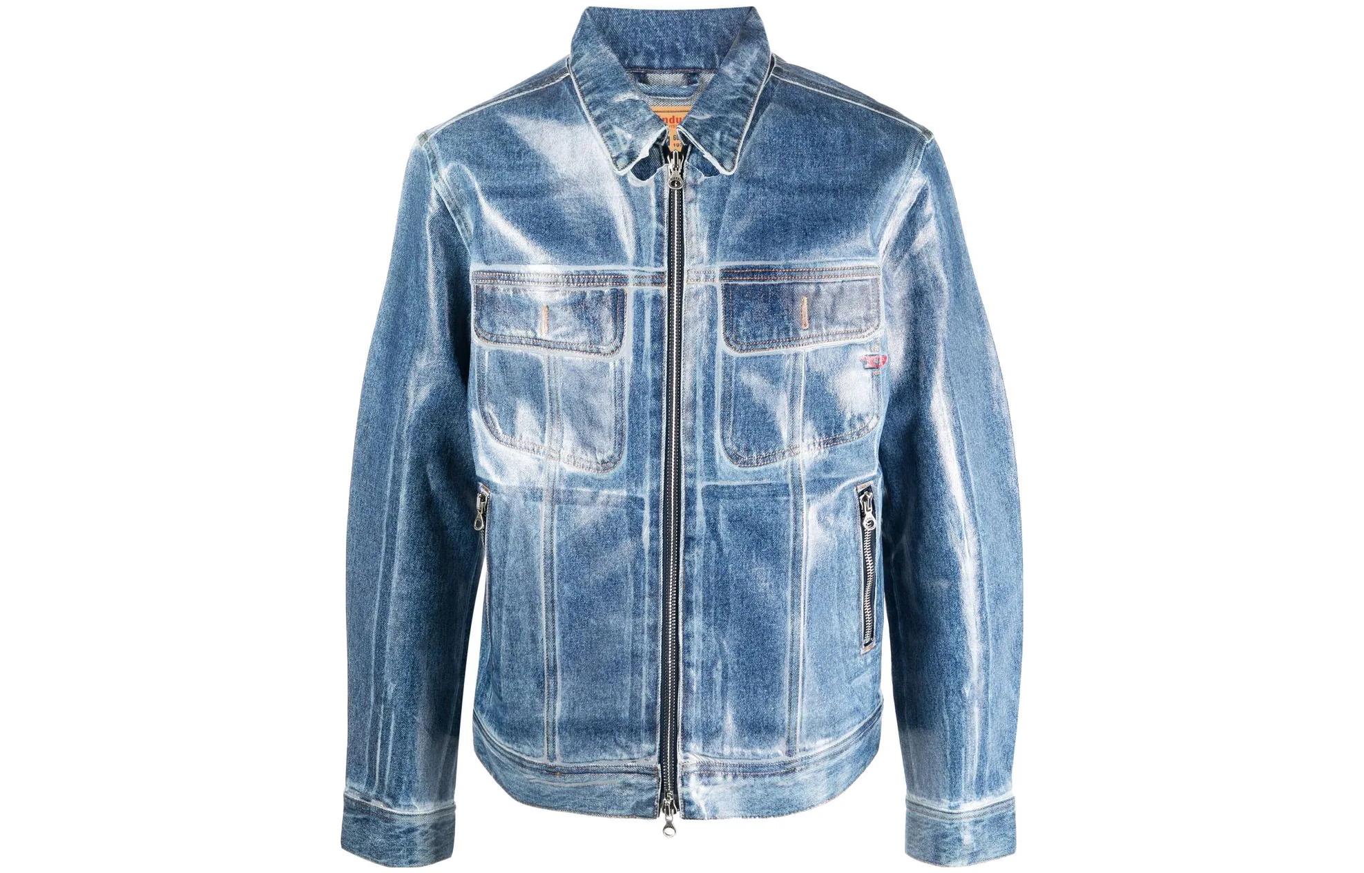 Order Diesel FW22 Blue Coated Denim Shirt Collar Long Sleeve Jacket A07676007H7
