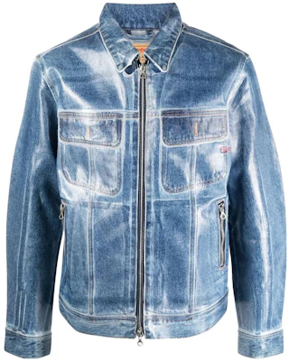 Diesel FW22 Blue Coated Denim Shirt Collar Long Sleeve Jacket A07676007H7 Order Diesel FW22 Blue Coated Denim Shirt Collar Long Sleeve Jacket A07676007H7