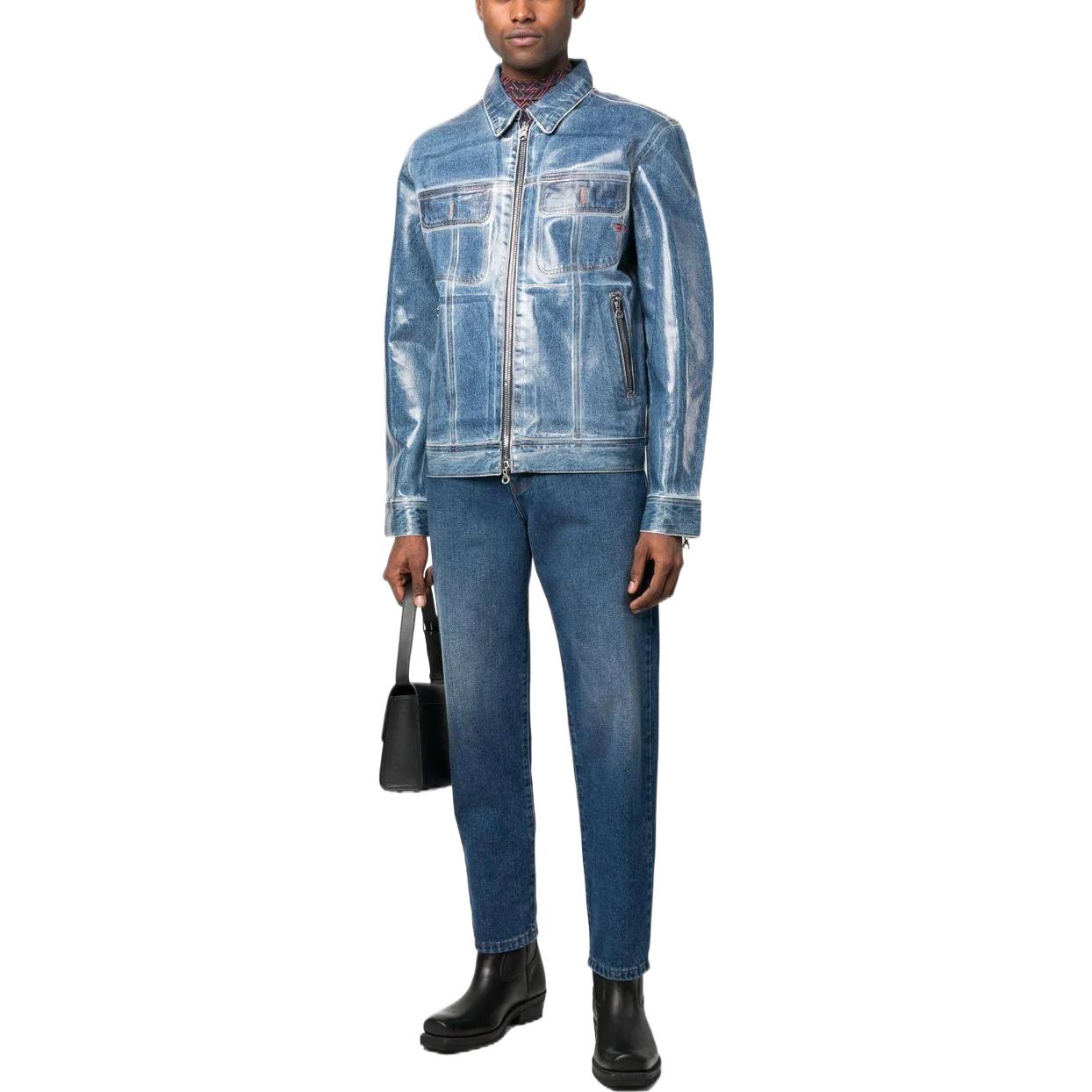 Lookbook Diesel FW22 Blue Coated Denim Shirt Collar Long Sleeve Jacket A07676007H7