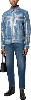 Diesel FW22 Blue Coated Denim Shirt Collar Long Sleeve Jacket A07676007H7 Lookbook Diesel FW22 Blue Coated Denim Shirt Collar Long Sleeve Jacket A07676007H7