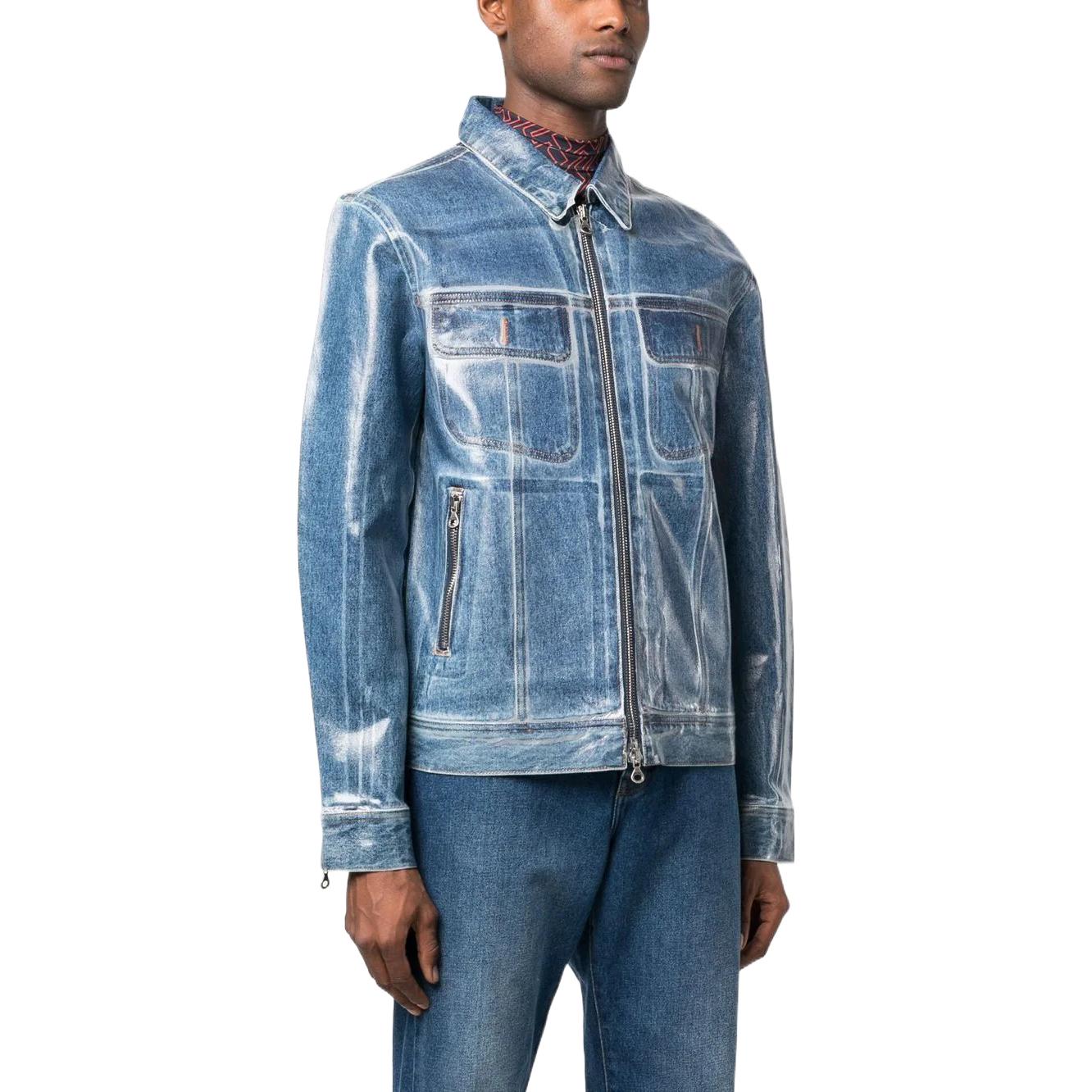 Purchase Diesel FW22 Blue Coated Denim Shirt Collar Long Sleeve Jacket A07676007H7