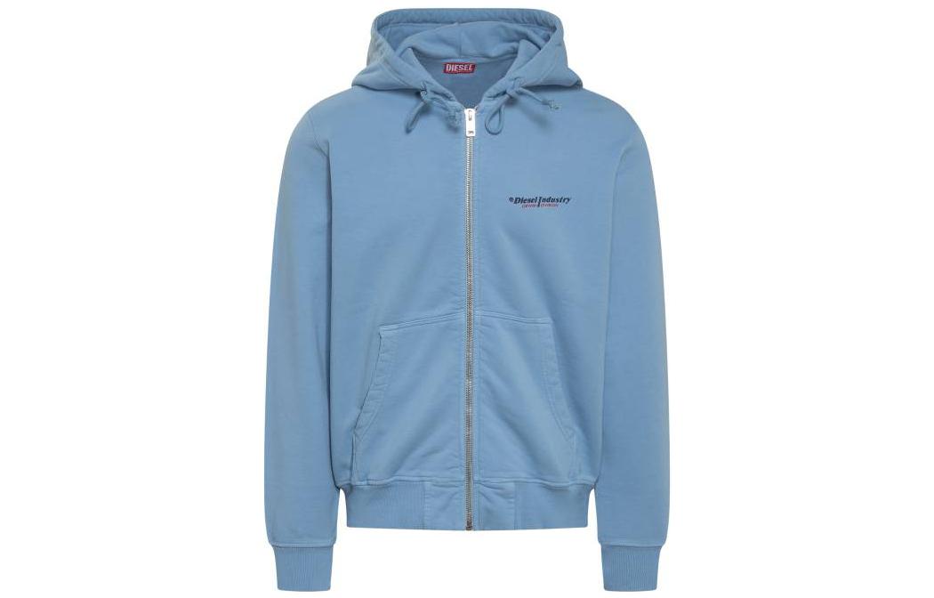 Diesel FW22 Blue Drawstring Hoodie - Solid Color Casual Long Sleeve A037450AJIH8DH