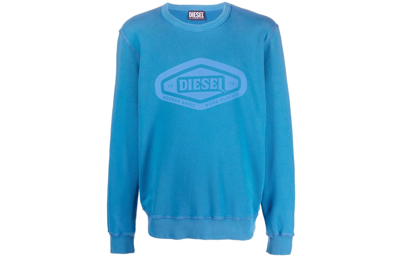 Diesel FW22 Blue Printed Crewneck Pullover Sweatshirt Long Sleeve A057340LEAC8MP