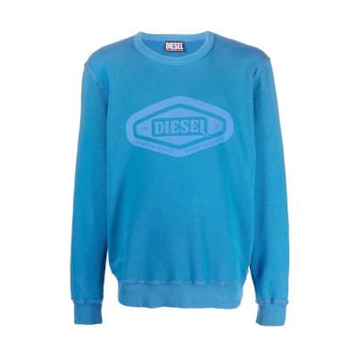 Diesel FW22 Blue Printed Crewneck Pullover Sweatshirt Long Sleeve A057340LEAC8MP