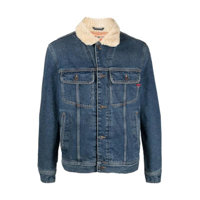 DIESEL FW22 Blue Washed Barn-Style Denim Jacket with Fleece Lining for Men. A06167007E501