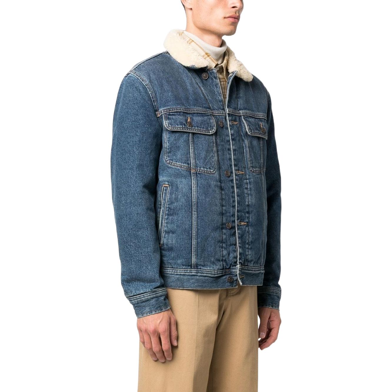 DIESEL FW22 Blue Washed Barn-Style Denim Jacket with Fleece Lining for Men. A06167007E501 圖 5
