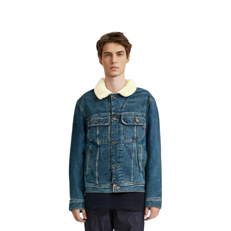 DIESEL FW22 Blue Washed Barn-Style Denim Jacket with Fleece Lining for Men. A06167007E501 圖 6