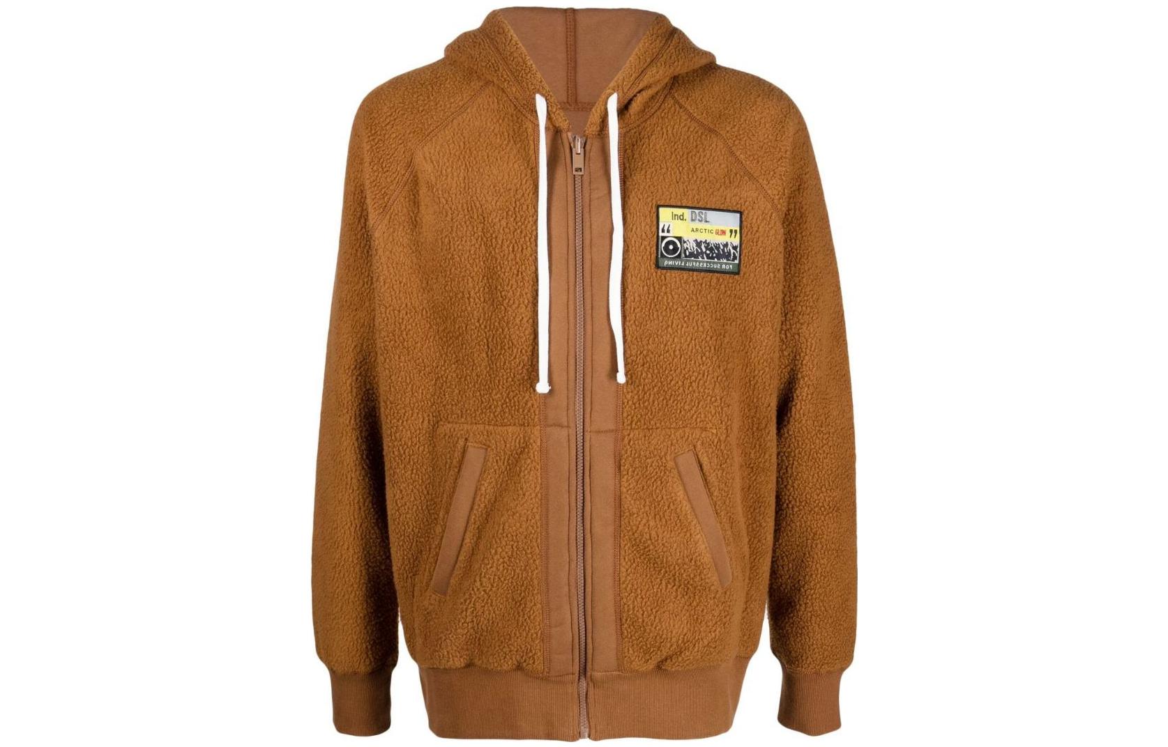 Order Diesel FW22 Camel Brown Logo Patch Zip-Up Sweatshirt A066980GCAB79T