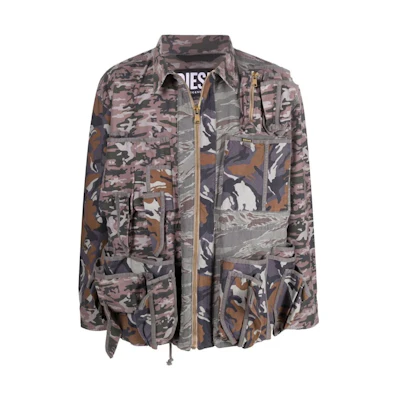 Diesel FW22 Camo Printed Long Sleeve Jacket Green - A058610HFAK98HA