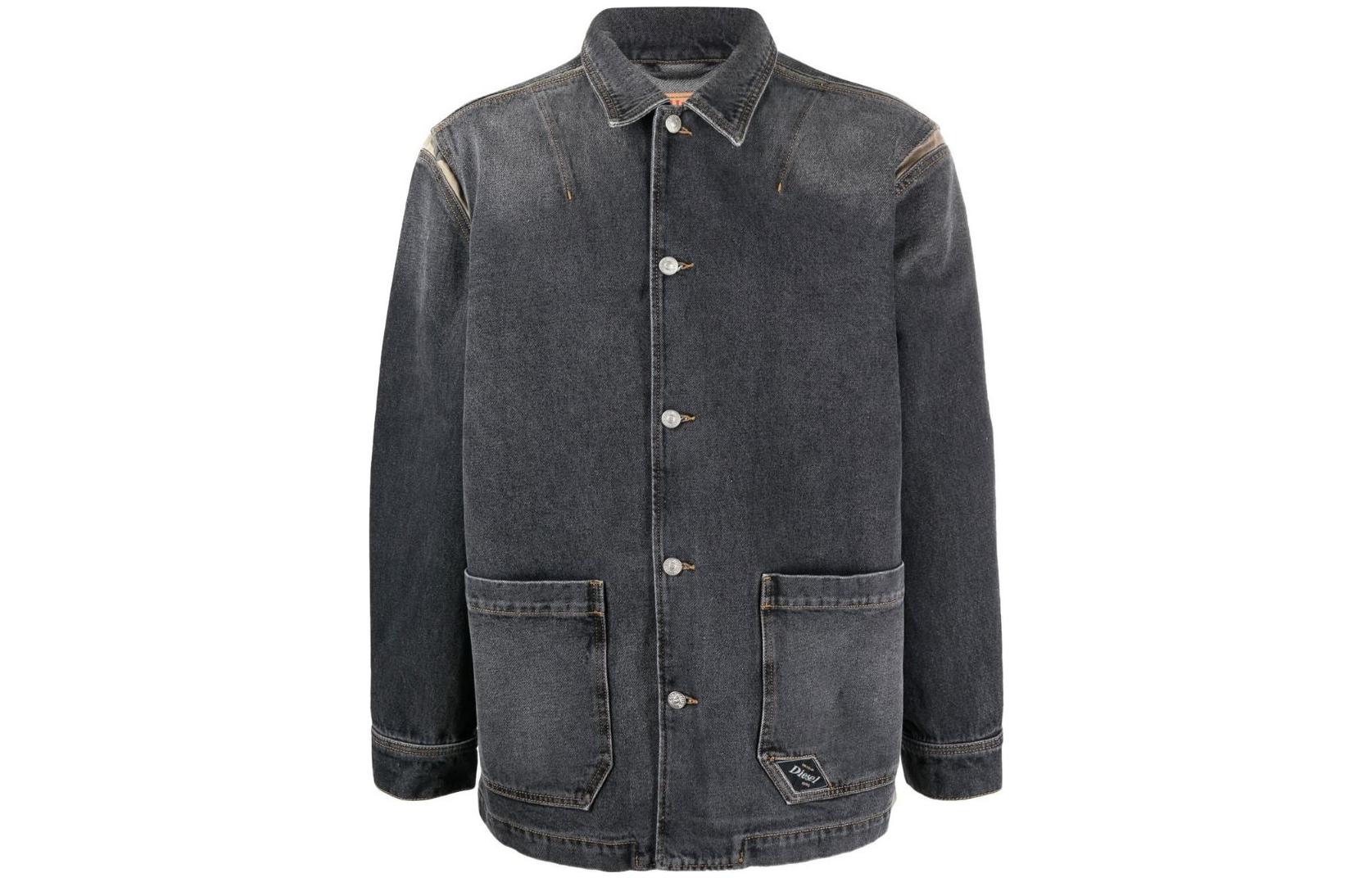 Order DIESEL FW22 Jaket Denim Patchwork Camouflage Uniseks - Kelabu. A06580007G102