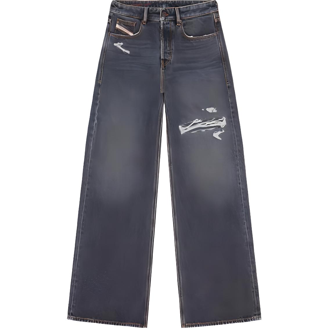 DIESEL FW22 D-RISE Distressed Ripped Relaxed Flare Jeans Men Charcoal Grey. A06371007F6-02