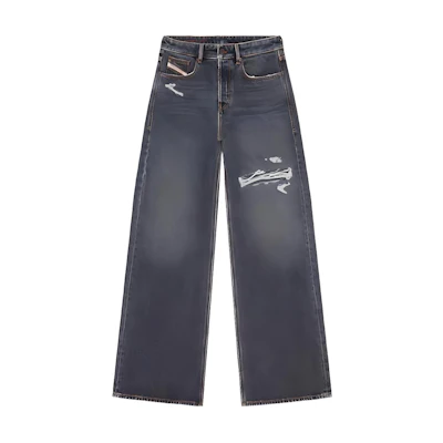 DIESEL FW22 D-RISE Distressed Ripped Relaxed Flare Jeans Men Charcoal Grey. A06371007F6-02