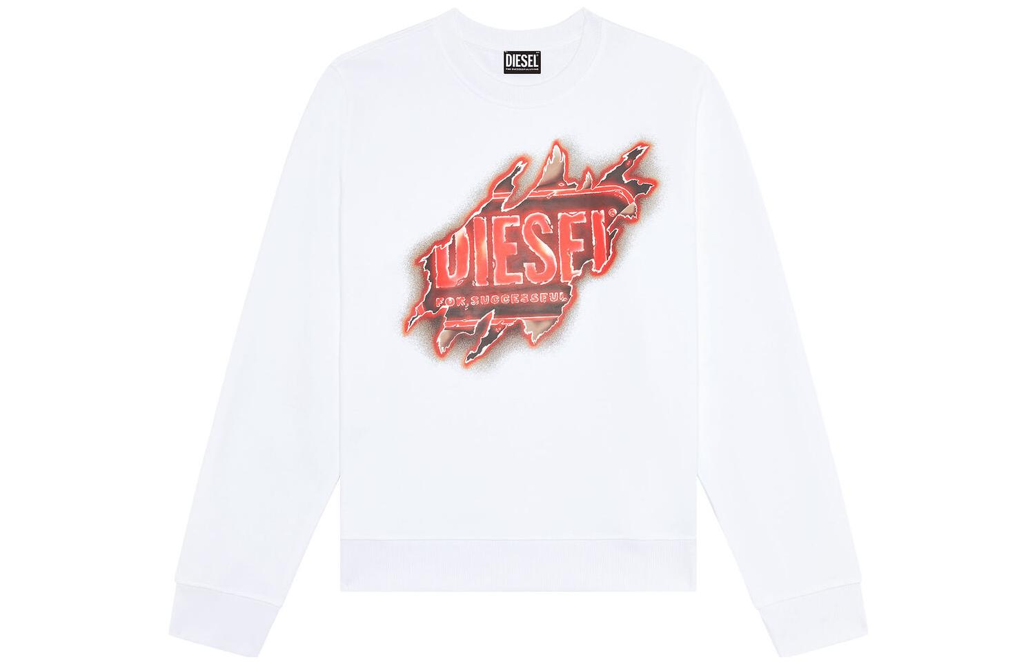 Diesel FW22 Distressed Logo Print Crewneck Sweatshirt Men’s White A098270BAWT-100