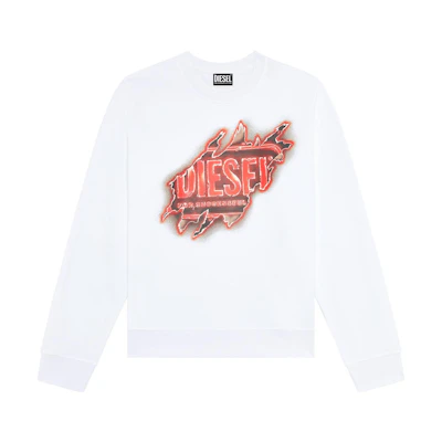 Diesel FW22 Distressed Logo Print Crewneck Sweatshirt Men’s White A098270BAWT-100