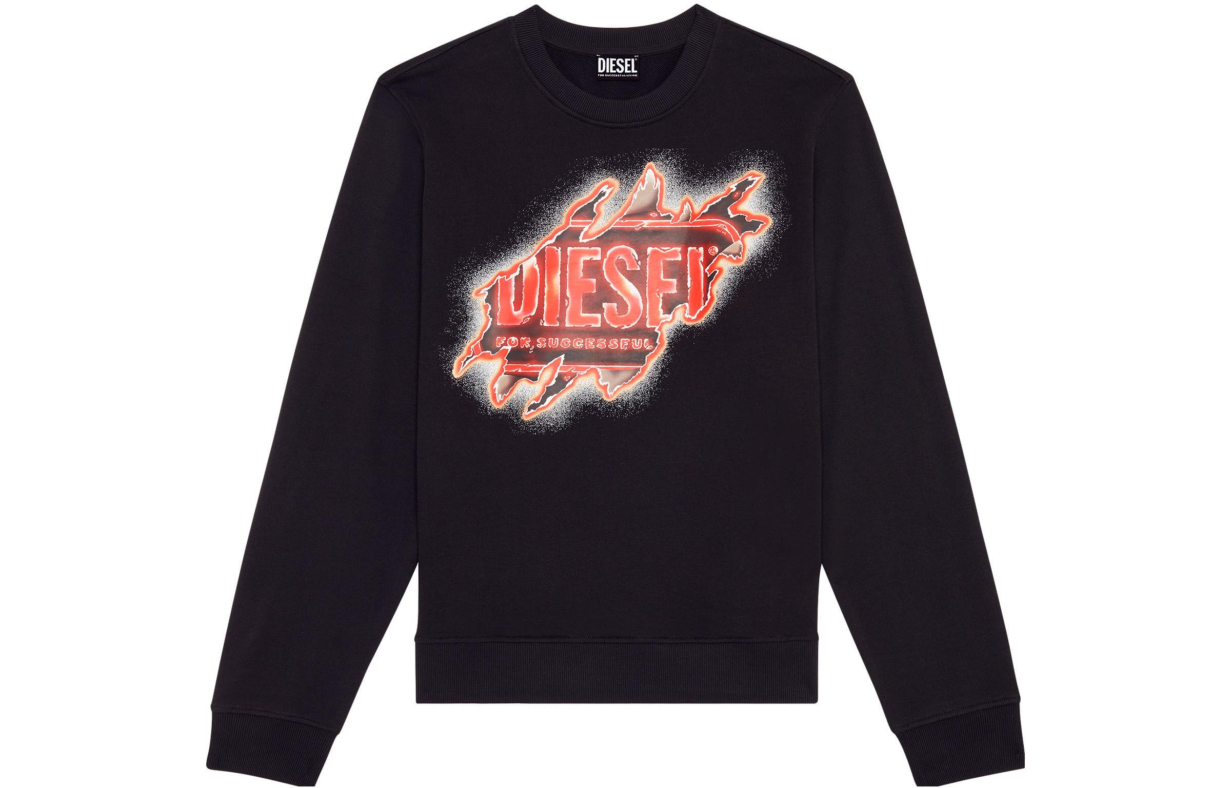 Diesel FW22 Distressed Logo Print Crewneck Sweatshirt Black Menswear A098270BAWT-9XX