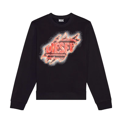 Diesel FW22 Distressed Logo Print Crewneck Sweatshirt Black Menswear A098270BAWT-9XX